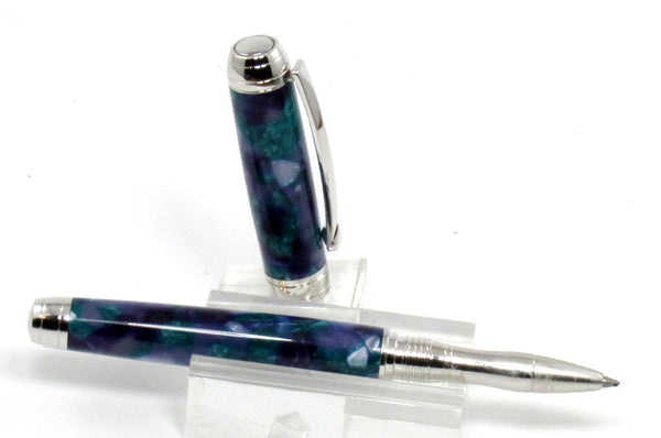 Blue & Purple Mosaic Acrylic on Mistral Rollerball Pen - Timber Creek Turnings
