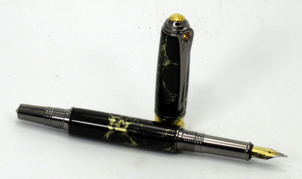 Black with Gold Matrix Fountain Pen - Timber Creek Turnings