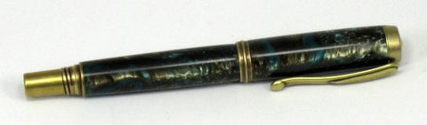Blue, Silver & Brass on Rollerball Pen - Timber Creek Turnings