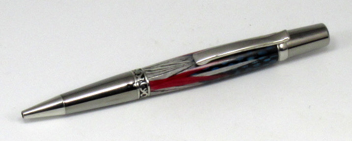 Red, White & Blue Feathers on Elegant Sierra Pen - Timber Creek Turnings